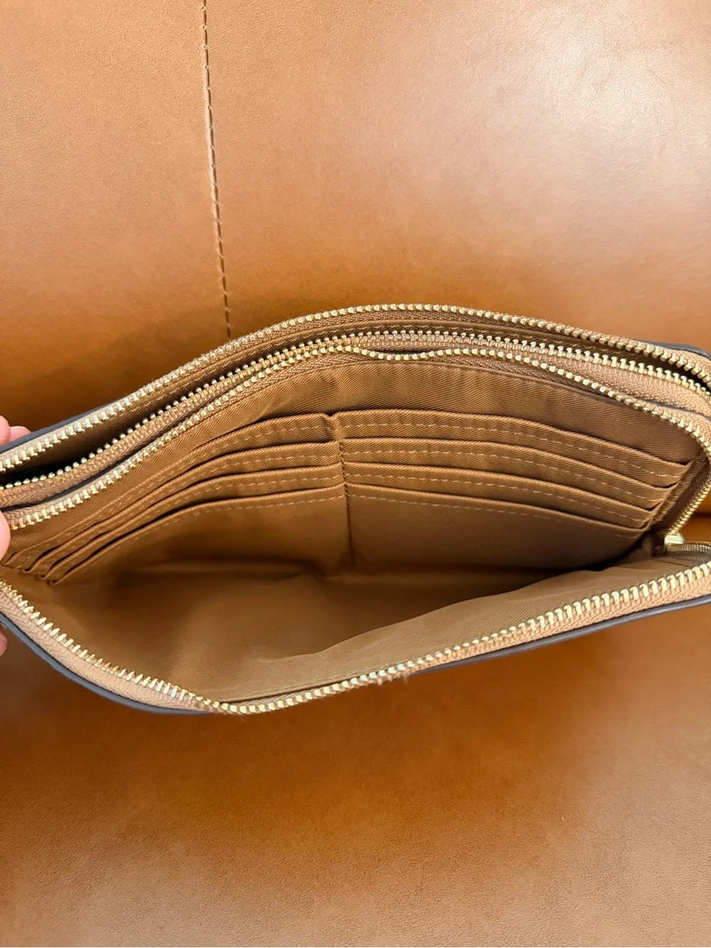 Coach Cognac Leather Zip Pouch with Gold Hardware